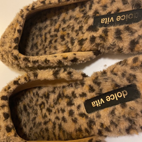 Dolce Vita Womens Scuff Slip On Slipper Multicolor Leopard Print Faux Fur Flat - Picture 5 of 6